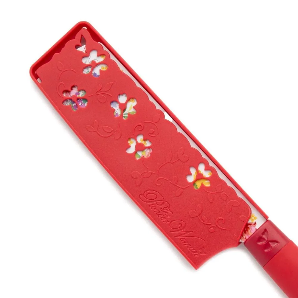 Pioneer Woman Blooming Bouquet Stainless Steel Knife 3Pc Set W Sheath Floral Red